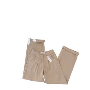 Glassons Tan Beige Wide Leg Pleated 100% Cotton Trousers Size 6 NEW Baggy